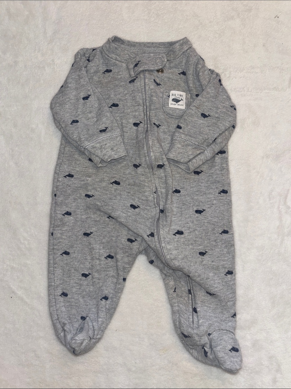 (2 for $10) carters Gray Whale-Print Baby Footed One-Piece sleeper Romper 🐳